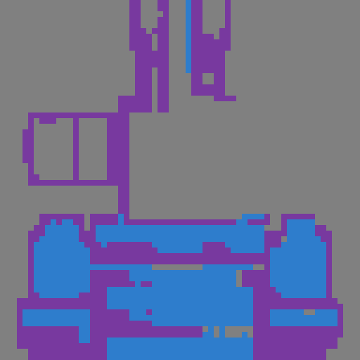 A top point of view of a turreet gun part, make this one in more grey purple and blue colors