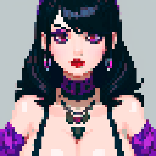 curvy, cute, goth girl,  black hair, purple eyeshadow, red lipstick. Nude glamour shot.