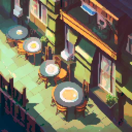 busy city cafe interior, winter cold, crowded tables, steaming cups, baristas brewing coffee, pixel art, sRGB