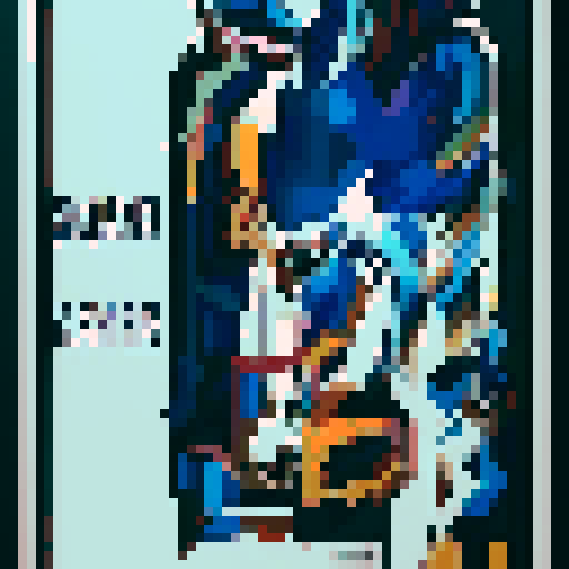 blue horse, galloping, vibrant pixelated landscape, flowing mane, vibrant colors, geometric shapes, pixel art