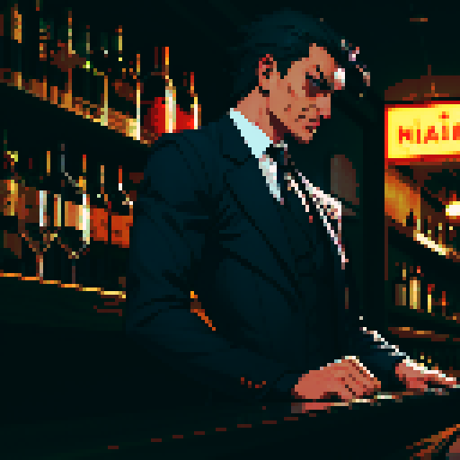 A man bartender, in noir bar