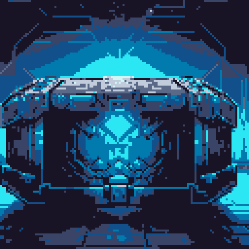 mystery box, stone, metall, shiny, pixel art, sRGB, vibrant colors, glowing lights, intricate patterns
