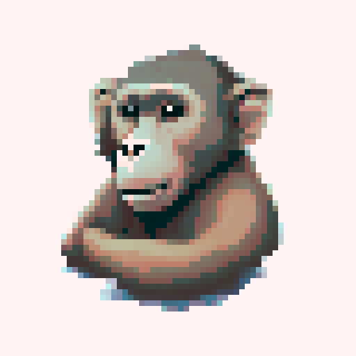 A pixelated Macaque Sleeping while looking at the camera