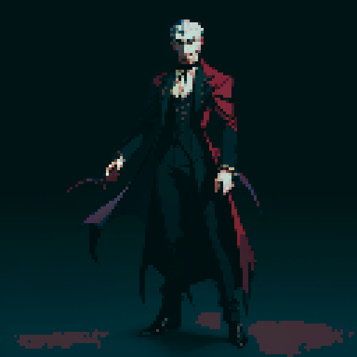 vampire lord, male vampire, full-body image, gentleman, dracula, ready to fight, facing left, cathedral, gothic background, detailed background, dark chamber, cool pose