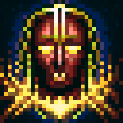 Firebreathing war general with a fierce expression, adorned in golden armor and a red cape, holding a sword with flames licking the blade, against a background of billowing smoke and embers in a pixelated, skill art style for a game icon.