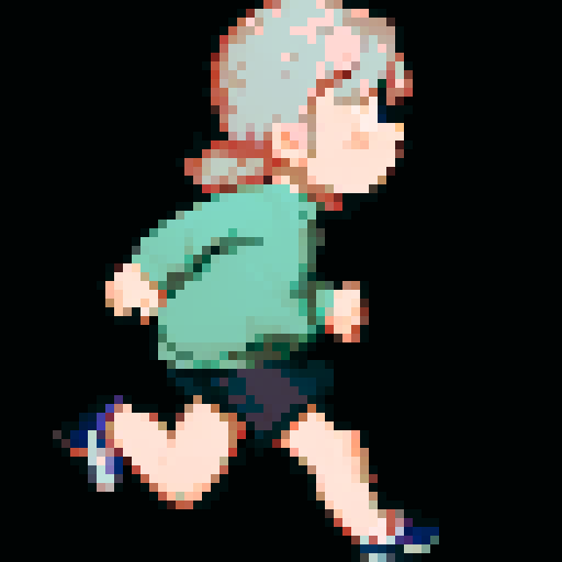 cutesy protagonist running, vibrant colors, pixelated details, retro video game vibes, nostalgic 8-bit style, animated scenery, dynamic motion, playful expressions