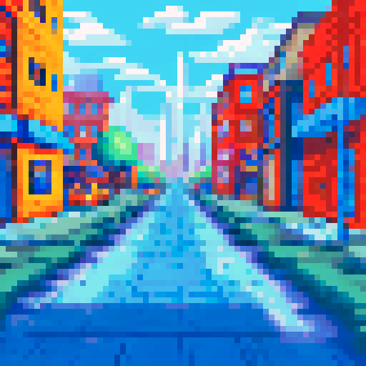 A wide street with a neighborhood and buildings