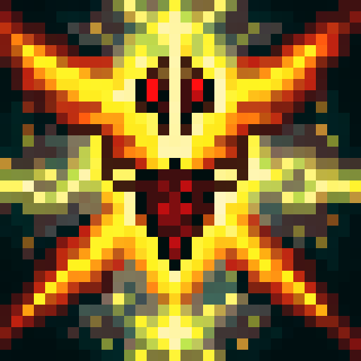 A small demonic creature with tiny horns and bat-like wings, dark red skin, and glowing yellow eyes. It has a mischievous grin and a long, pointed tail. No background.
