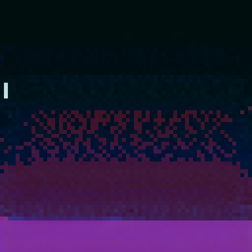 Top of weathered skyscraper, extending down 20 floors with jutting items, cracked and textured brick, muted purple color scheme Barred windows, 3 yellow-lit windows per floor sRGB, pixel art, background, portrait style, include full building