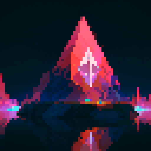 Ethereum logo, vibrant colors, geometric shapes, retro, 8-bit, blocky, low resolution, pixelated, digital, abstract, symmetrical, clean lines, sharp edges, dynamic, popping, eye-catching, neon hues