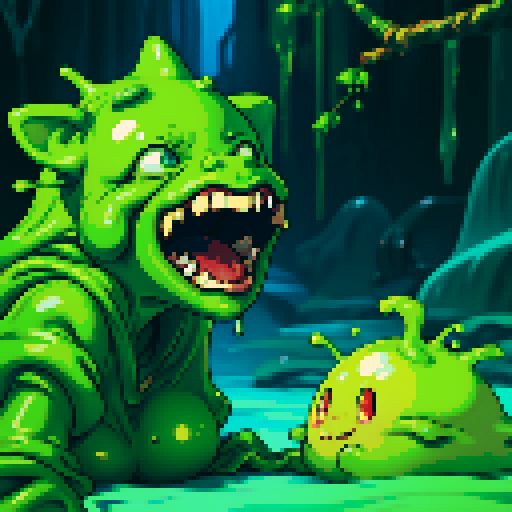 hungry slime, gelatinous slime, slime monster, mouth open, hungry
