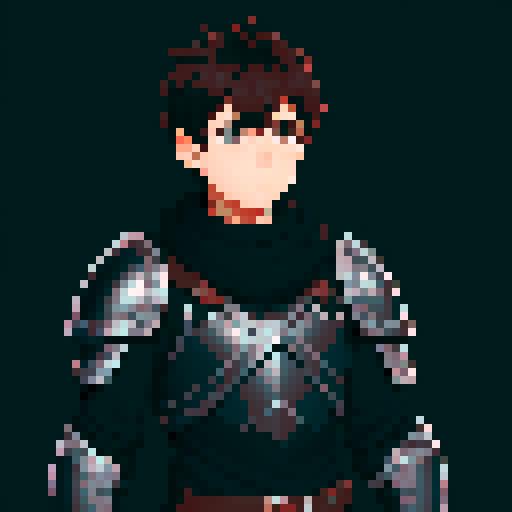An adventurer; male; about 18 years old; wearing armor; mainly black; bust figure