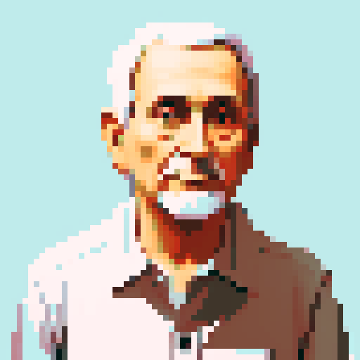 portrait of an old man, no facial har, white button down shirt, black hair