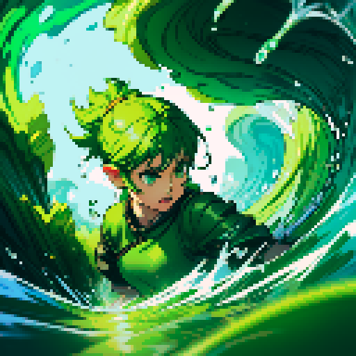 wave of green goo, green goo looming over heroes, heroes drowning in green goo