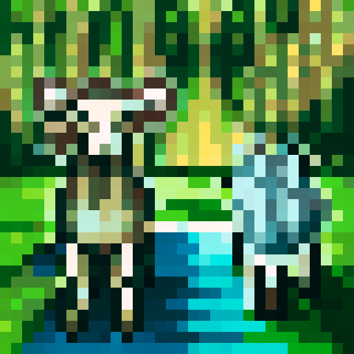 Wolf talking with a sheep. They are on a road between 2 field. The road go to a Snowden mountain 