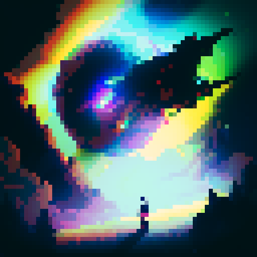 mystery box with vibrant colors, glowing from within, pixelated and vibrant hues, reminiscent of retro video games, sRGB color profile
