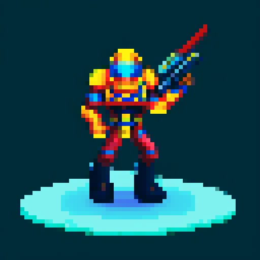 Space marine pixel character, laser rifle and futuristic helmet, galactic colors, full body, 64x64 pixel art size