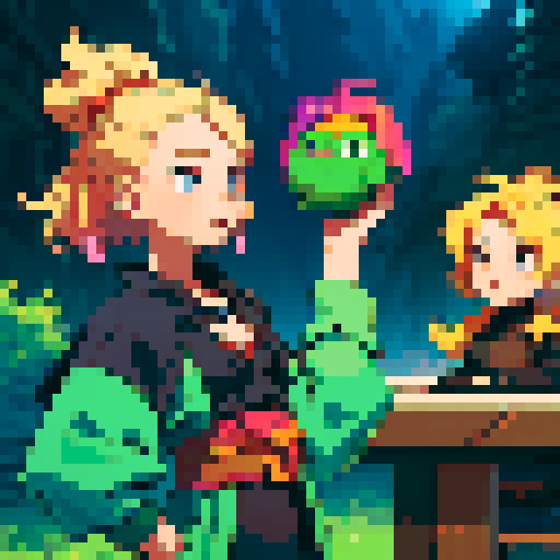 two individuals collaborating on a project, emphasizing the artistic style of sRGB and pixel art