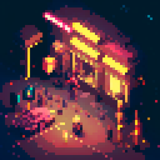 Street merchant assassin girl, neon-lit night market, slicked-back hair, pixelated sniper rifle, fluorescent tattoos, sRGB glow, bustling crowds.
