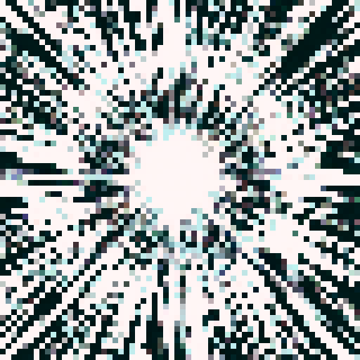 Pixel art impact frame, explosive black and white burst,
