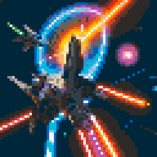 A pixelated Millennium Falcon soaring through a vibrant cosmos, illuminated by the glow of a neon lightsaber duel between Darth Vader and Luke Skywalker, with explosions of pixelated debris creating a mesmerizing display of retro-style Star Wars cover art