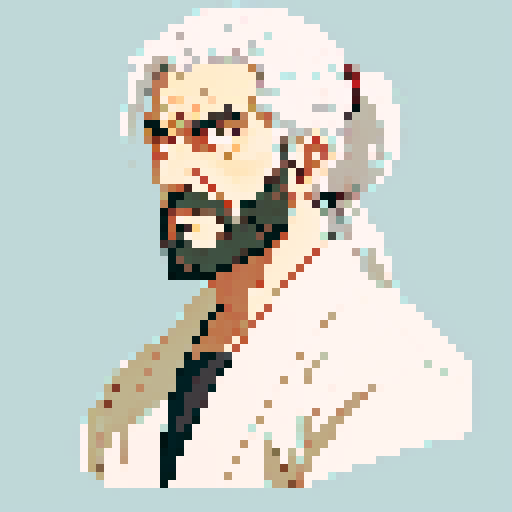Grizzled man with white hair, ronin ponytail, tank driver, sRGB anime style