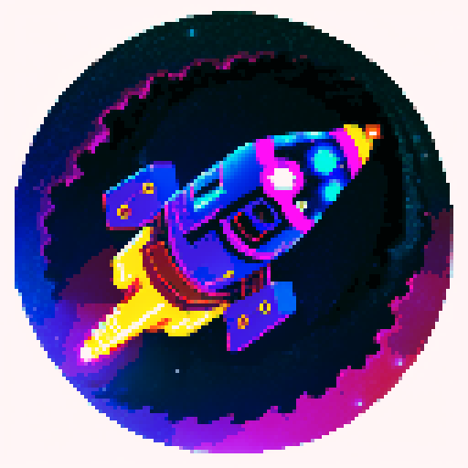 spaceship, sideview, vibrant galaxy, swirling nebulas, twinkling stars, pixel art, srgb