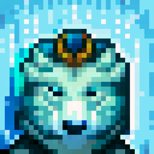 Wolf avatar, portrait, glowing eyes, very clear, 10 colours maximum