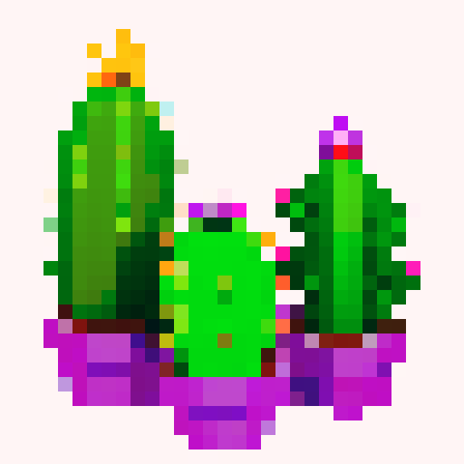 cactus with purple flower on top, close up, game icon, white background
