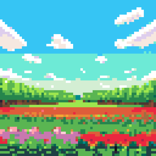 A flower forest with clouds in the sky.