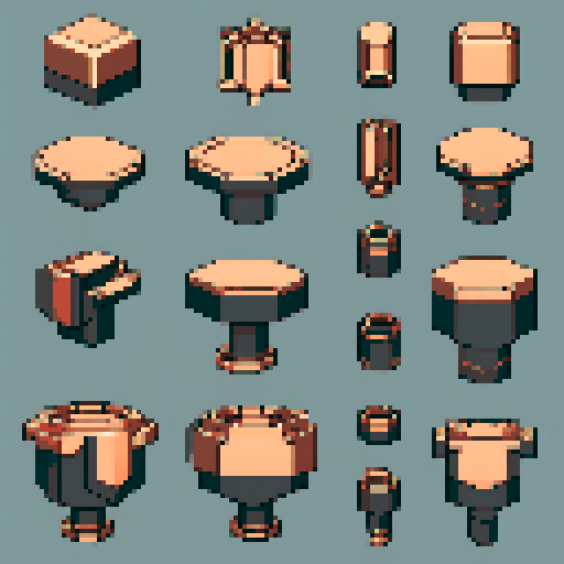 I want a wide copper mounting piece. It should have a large flat space on top to connect something. I want this object usable an asset in a videogame, meaning only one object per image, outlined with a strong black stroke, on a solid-color background.