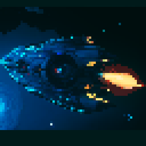 futuristic spaceship, topview, sleek and streamlined, hovering mid-air, pixelated sRGB aesthetic, retro-futuristic buttons, neon-lit control panel