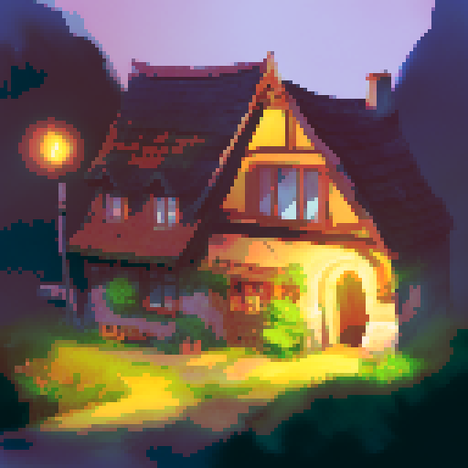 An old inn with fire and lightning