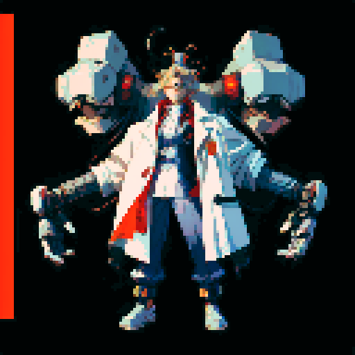 full-body image mad scientist with robot