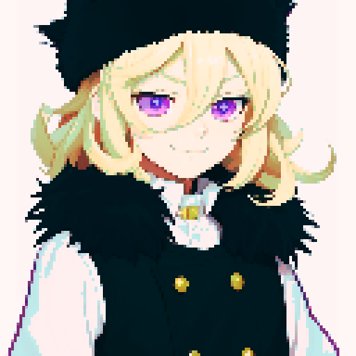 visual novel sprite,  solo male, straight-on, inframe, facing viewer, perfect anatomy, looking at viewer, manly, round pupils, best quality, very aesthetic, {{{{{blonde eyelashes}}}}}, light blonde, smile, closed mouth, light pink eyes, tareme, hair between eyes, ushanka hat, black fur collar, visual novel sprite, black vest, puffy sleeves, black elbow gloves, solo male, waist  and up, straight-on, inframe, round eyes, facing viewer, full body, big hair, short hair, perfect anatomy
