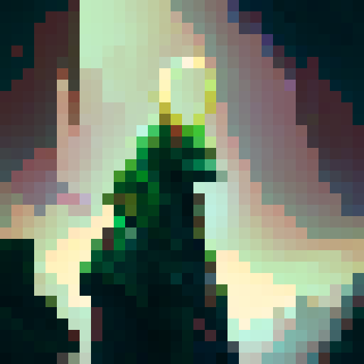 
make a 16x16 pixelart video game style sprite of a gothic style mini monster with sinuous hood and mystical colors