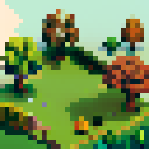 one chestnut tree, center, green leaves, brown trunk, fantasy top-down RPG with an orthogonal camera, not isometric, simple