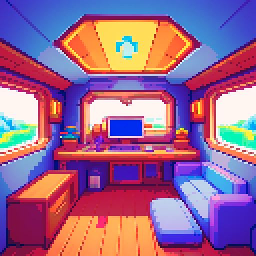 Spaceship interior in art style of stardew valley