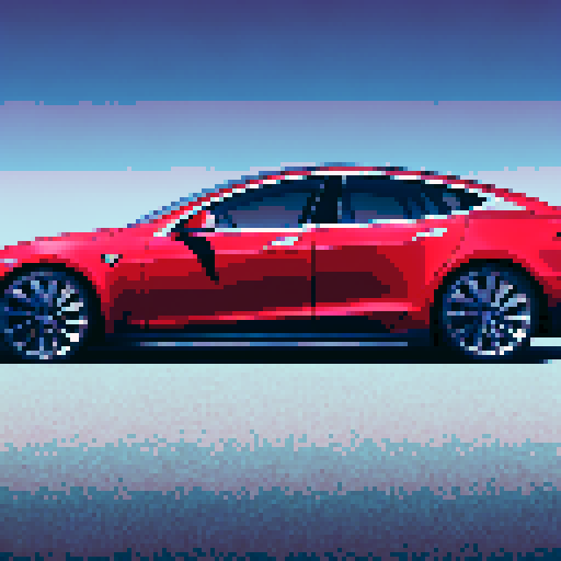 Photorealistic whole Tesla Model S, centered, three-quarter view, clean background, realistic colors, pixel art style
