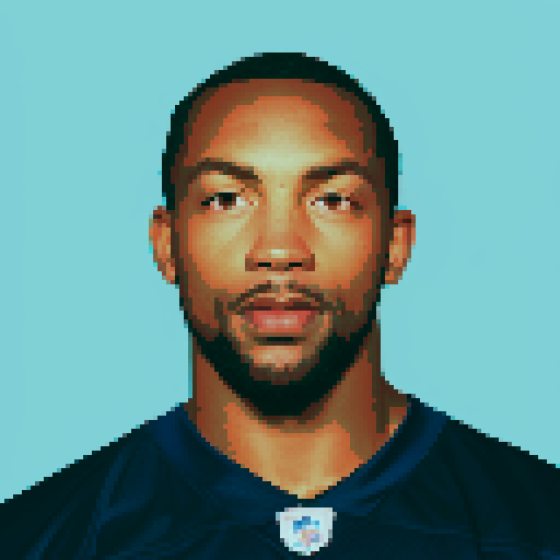 Pro NFL Football player, retro pixel art, sRGB, vibrant colors, dynamic pose, helmet, shoulder pads, jersey, muscular physique, intense expression, football field, stadium lights, sweat droplets, action-packed, energy, determination, iconic player