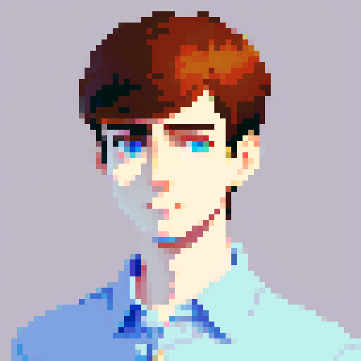 portrait, sprite art, young man, bitter, depressed, attractive, IT worker, casual, neutral