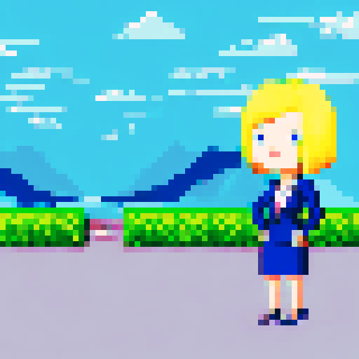 woman, blonde hair, bob cut, blue eyes, bussiness suit, 8-bit videogame sprite