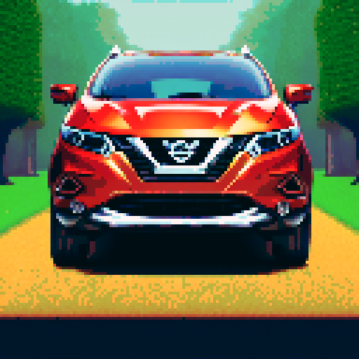 Photorealistic whole Nissan Qashqai, three-quarter view, right front wheel, clean background, sRGB colors, pixel art style
