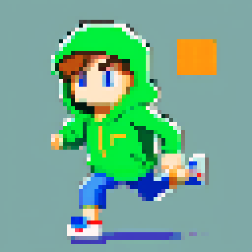 create pixel art spreadsheet of a guy wearing a hoodie running .
