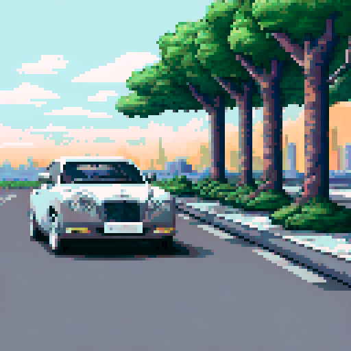 photorealistic gray Bentley car, centered, right wheel forward, white flat background, pixel art, sRGB