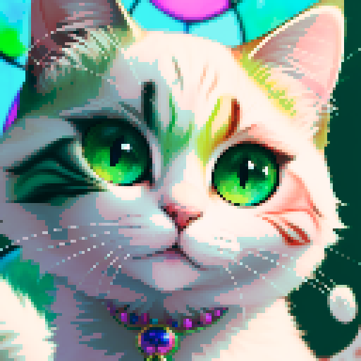 Art cat, sRGB, a whimsical cat fantastique with vibrant fur, mesmerizing emerald-green eyes, gracefully leaping amidst a kaleidoscope of swirling colors and dreamlike patterns