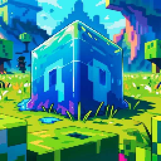 Blue Slime cube, Gelatinous cube, giant Slime, boss fight, grasslands, terraria, minecraft