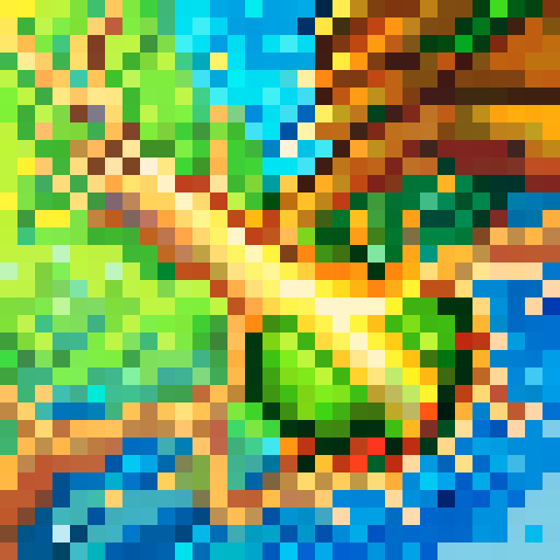 Cute tree, vibrant colors, pixelated leaves, game icon, 32x32 pixel art, sRGB, skill art, close up, portrait