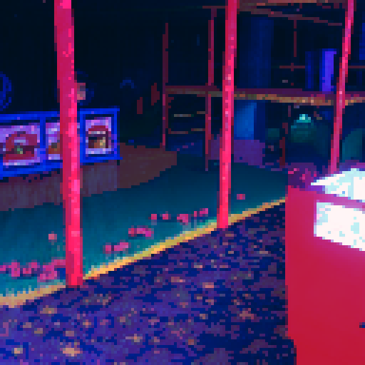 horror entry to indoor playground with toys and a horror and dark theme