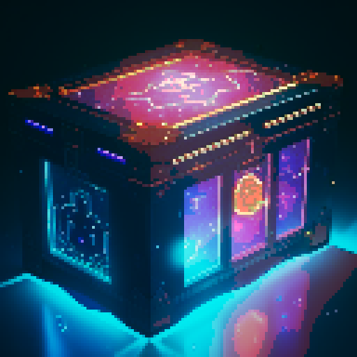 lootbox, outerspace, the heavens, sei network symbol, pixel art, sRGB, glowing celestial treasure chest